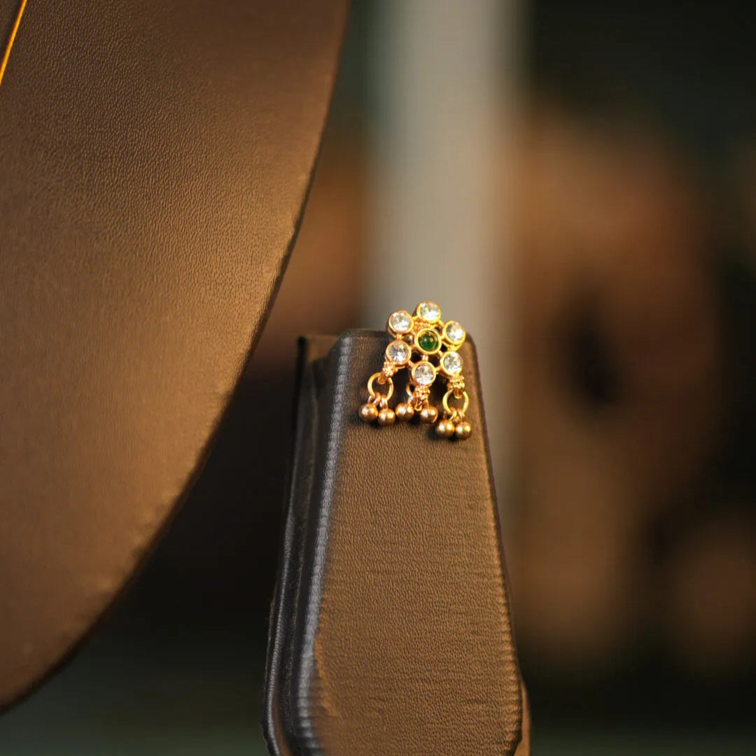Close-up of a brown leather product with a decorative brooch on a blurred background